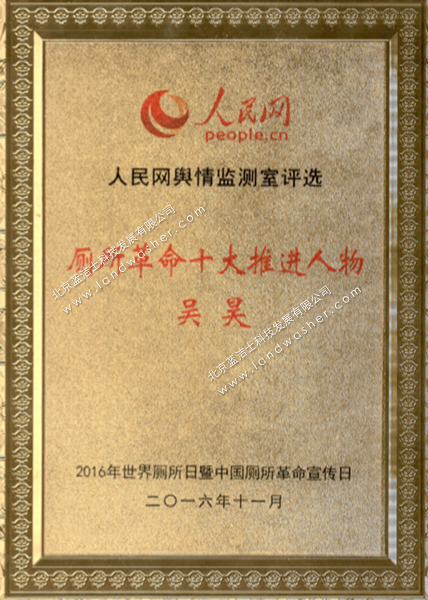 人民网舆情监测室-厕所革命十大推进人物证书